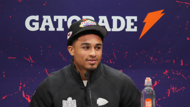 Feb 5, 2024; Las Vegas, NV, USA; Kansas City Chiefs cornerback Trent McDuffie during Super Bowl LVIII Opening Night at Allegiant Stadium. Mandatory Credit: Kirby Lee-USA TODAY Sports  